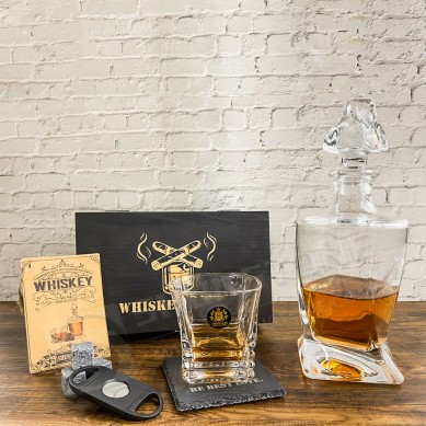 Rượu whisky thời trang cũ Thủy tinh rượu whisky đá granit Rượu Scotch Bourbon Thủy tinh trong Bộ hộp gỗ mờ