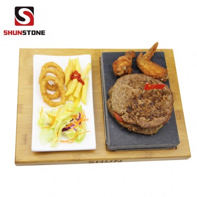 Professional Design Cordierite Pizza Stone -
 4 Pieces set Lava steak stone set Black Steak Grill Stone Plate Hot Stone Grill  – Shunstone