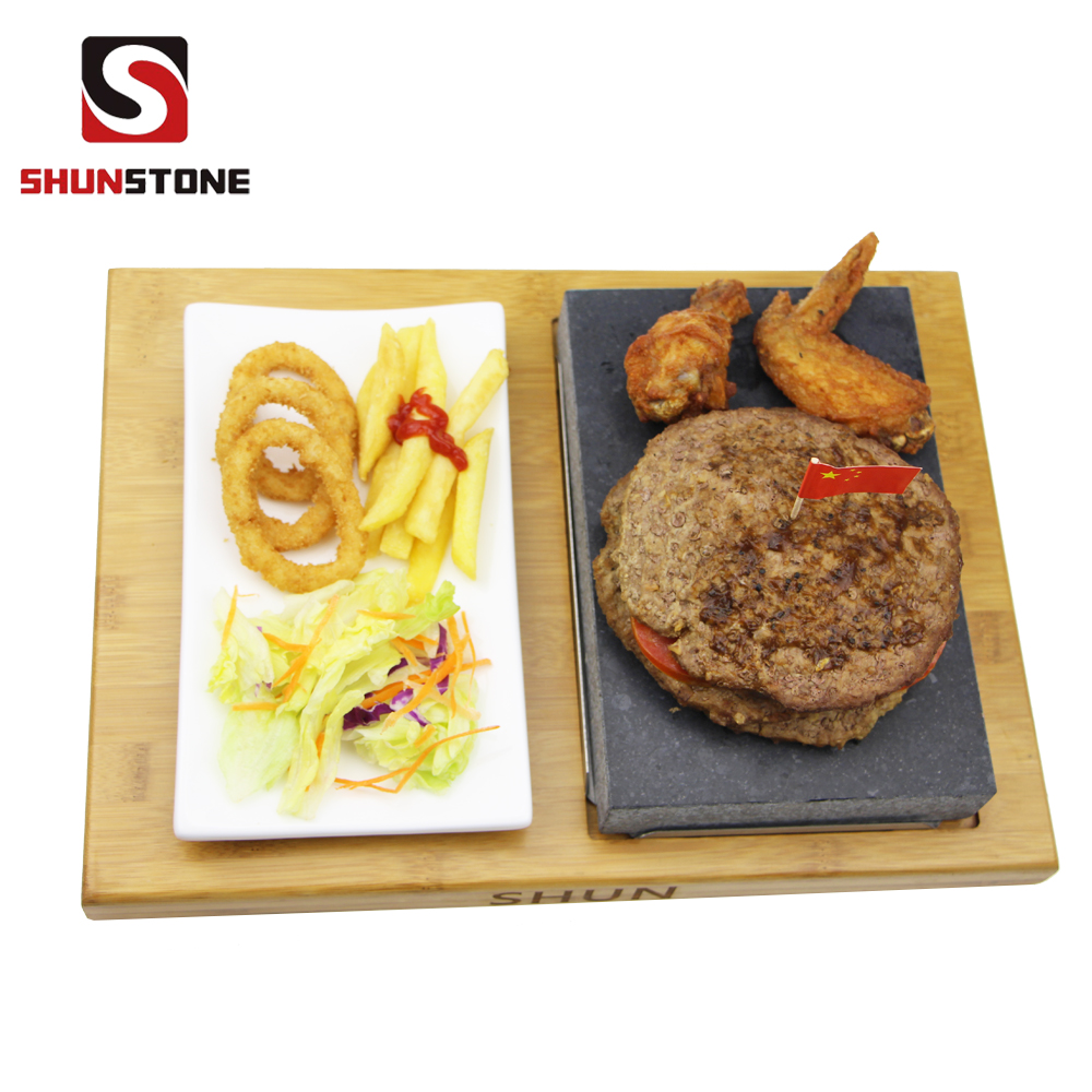 China Supplier Cooking Pot - 4 Pieces set Lava steak stone set Black Steak Grill Stone Plate Hot Stone Grill  – Shunstone