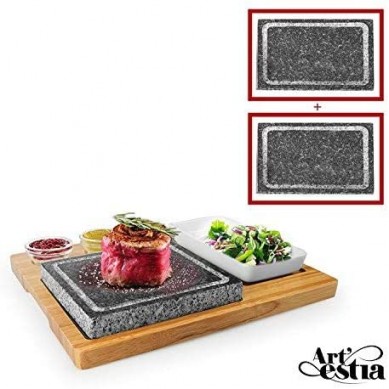 Steak cooking stone homeware gift set Black Lava Rock Sizzling Hot Plate With Bowls Gift Boxed