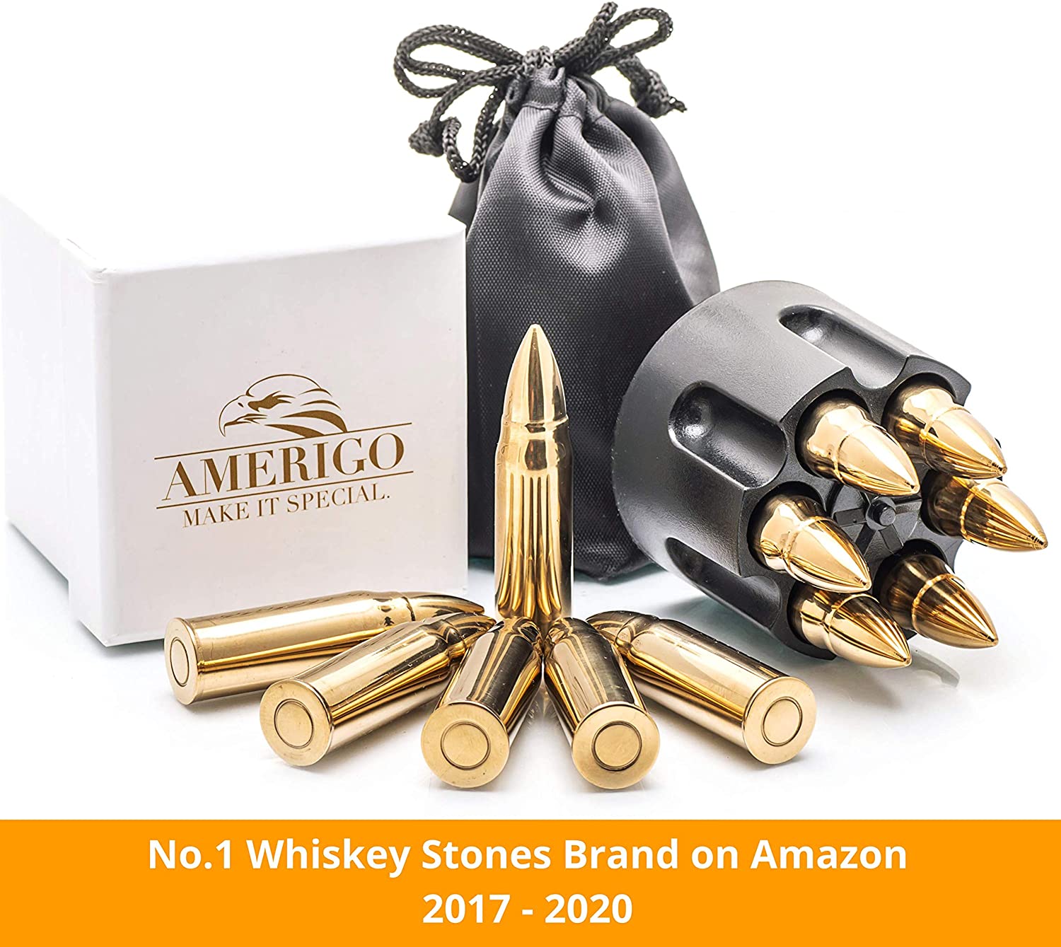 Europe style for Stone Whiskey -  amazon hot selling golden color bullet shape reused whiskey ice cube stone with plastic base and gift box set  – Shunstone