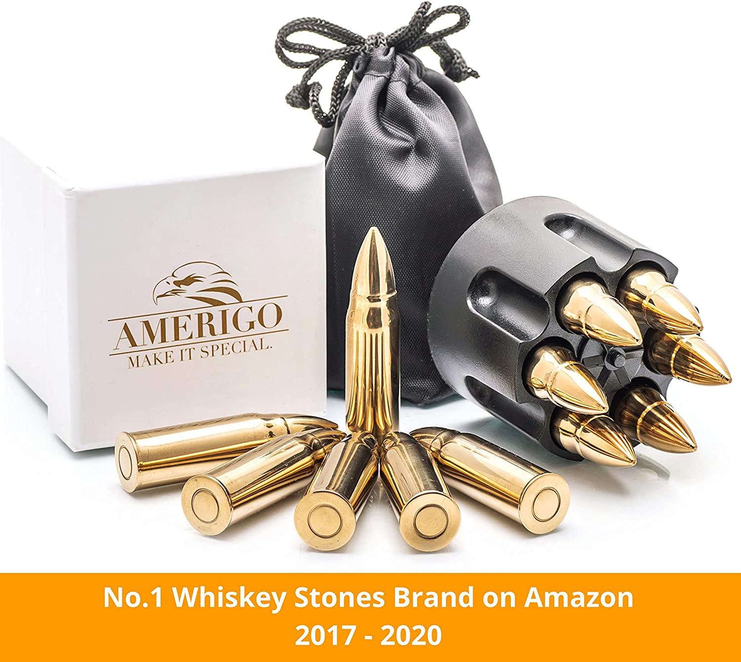 OEM Factory for Square Ice Cubes -  amazon hot selling golden color bullet shape reused whiskey ice cube stone with plastic base and gift box set  – Shunstone