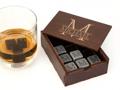 Pro customized design logo hot sell reused whiskey ice cube stone by small wooden tray gift set OEM from china factory