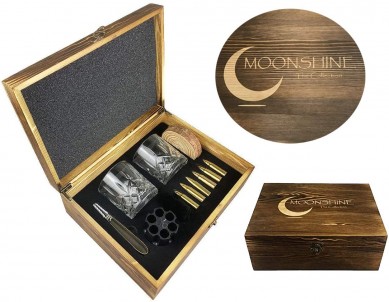 Magnum Whiskey Stones Gift Set auream immaculatam glandem cupam lapideam Cupam Glasses ligneum Coasters TongsPremium Set in Pine Wooden Box