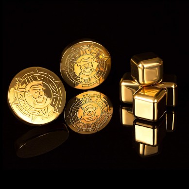 Tengkorak Gold Coin Stainless Steel Reusable Chilling Rocks Whisky Stones hadiah kemewahan Set