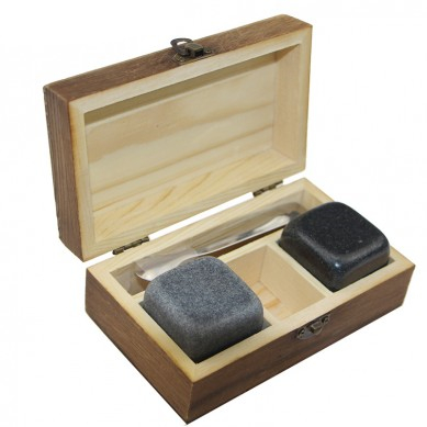 ROCKS Whiskey Chilling Stones Handcrafted Granite Round ice cube Rocks with Hardwood Presentation and Storage Tray