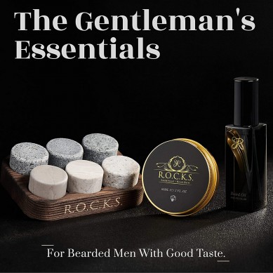 Whiskey Gift For Men in Elegant Gold Foil Box Beard Care Grooming Kit Gift Set