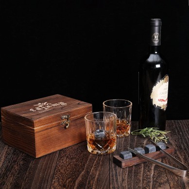 OEM Whiskey Glass 2 Piece Set  Whiskey Stone Gift Set in wooden box