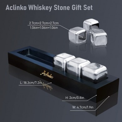 Amazon top seller Reusable Ice Cube Stainless Steel Whiskey stone by wooden holder