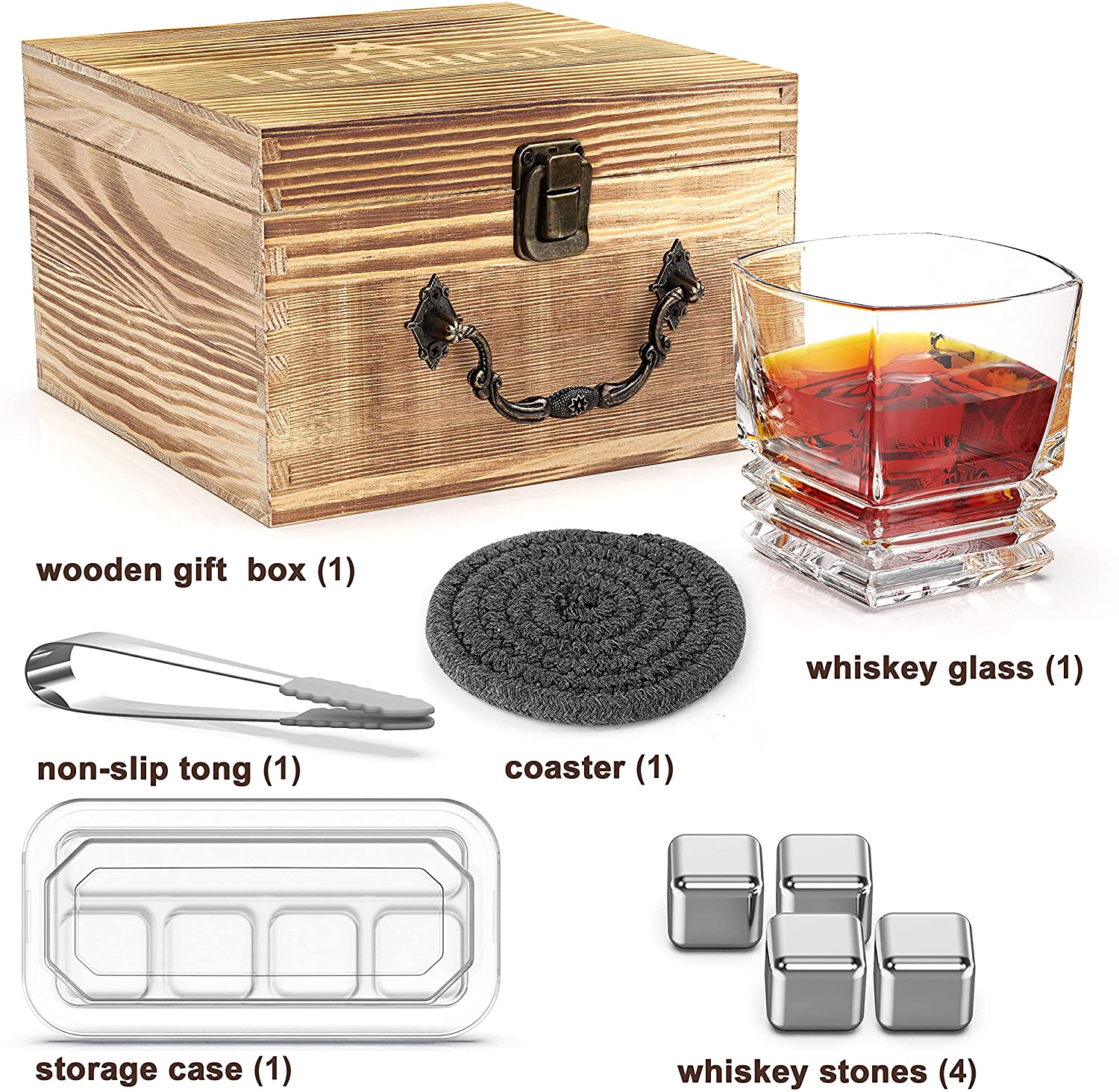 Factory selling Engraved Decanter -  Whisky Glass Bourbon Glass Gift Set Chilling Stainless Steel Ice Cubes Crystal Tumbler gift for men – Shunstone