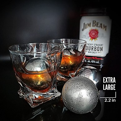 Whiskey Stones Gift Set 2 Whisky Ice Balls of Steel Whiskey Chillers for Men