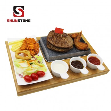Amazon hot selling steak Stone lava hot stone Cooking with bamboo Platter Indoor BBQ