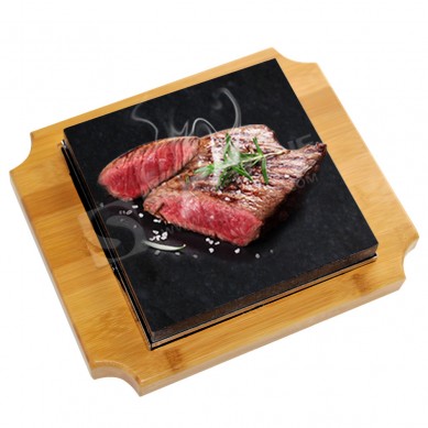 steak stone with Wooden Base Steak Pan Server Plate Set lava cooking stone for cookware