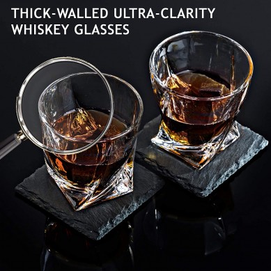 luxury Whiskey Decanter Twisted Whiskey Glasses Special Tongs in pine box