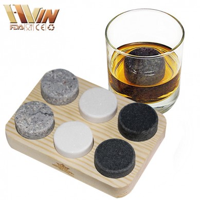 Customized 6 pcs of Round whiskey stone gift set in wood box