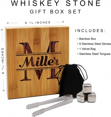 Personalized stainless steel Whiskey Stone Gift Set Custom Engraved Drink Stones by nature bamboo gift box  Box