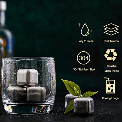 Amazon top seller Reusable Ice Cube Stainless Steel Whiskey stone by wooden holder