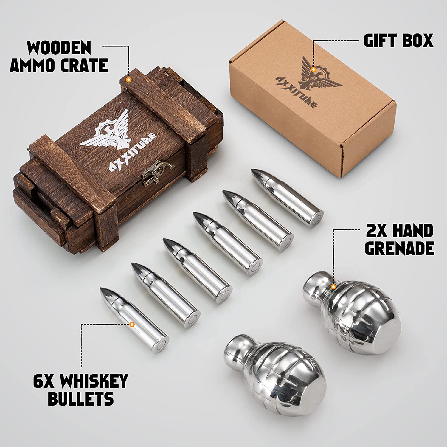 Factory selling Pine Wood Gift Box - 304 stainless bullet bomb shape stainless whisky stone of Unique Christmas Gifts – Shunstone