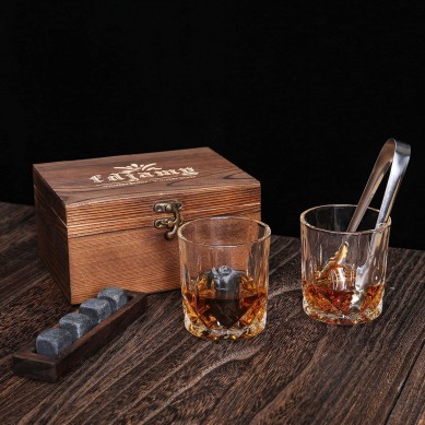 Amazon top seller Whiskey Glass Gift Set old fashion whisky glass whiskey stone in wooden tray set