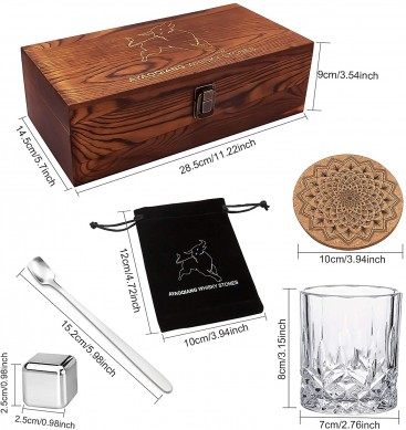 10 OZ Whiskey Glass 6 pcs stainless Whiskey Stones wooden box  Gift Set for Men