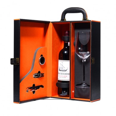 Premium Luxury Multifunctional Leather 4 Bottle Wine Gift Boxes Packaging 2 Bottles And 2 Wine Glasses