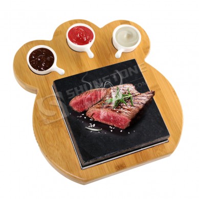 Chinese manufacture OEM steak stone set Lava Grill by Lava Stone with bamboo Plate for Oven