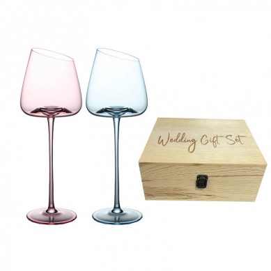 Custom Elegant Pink Blue Crystal 260ml Goblet Wine Glasses Wedding Favors Gifts for Guests Bridesmaids