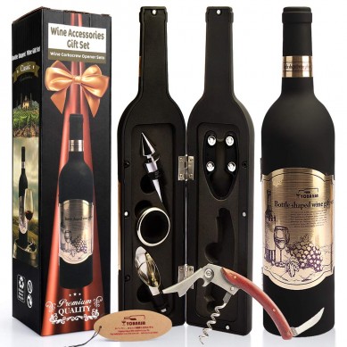 SHUNSTONE Hot sale bottle shaped 5 pieces wine accessories gift set wine opener wine stopper set