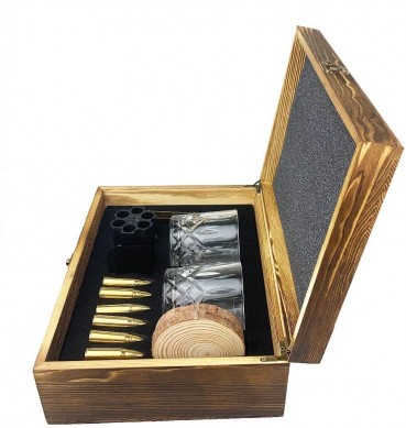 Premium Whiskey Stones Gift Set golden stainless bullet whiskey stone Whiskey Glasses Wooden tree Coasters TongsPremium Set in Pine Wooden Box