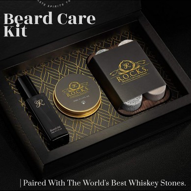 Whiskey Gift For Men in Elegant Gold Foil Box Beard Care Grooming Kit Gift Set