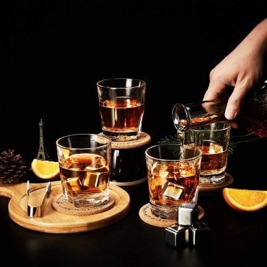 UNIQUE WHISKEY STONES SET STAINLESS STEEL ICE CUBES COOLER Whiskey Glasses Set