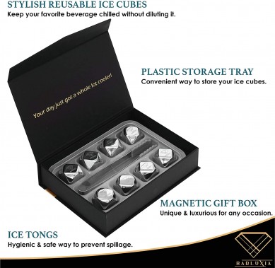 Stainless Steel Ice Cube Gift Set Reusable Metal Ice Cubes Ice Tongs