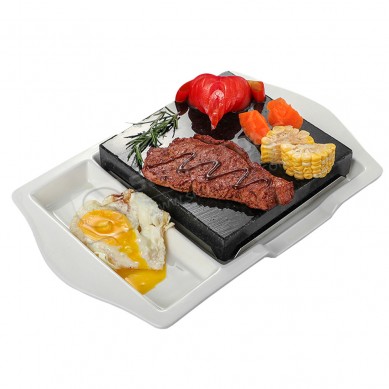 Amazon hot selling steak stone gift set Sizzling Lava cooking stone with thickness ceramic plate