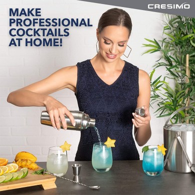Martini Kit with Measuring Jigger and Mixing Spoon plus Drink Recipes Booklet Professional Stainless Steel Bar Tools