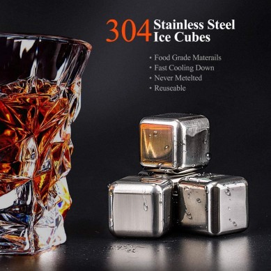 Whiskey Stones Set Whiskey Glasses Reusable Stainless Steel Ice Cubes birthday gift