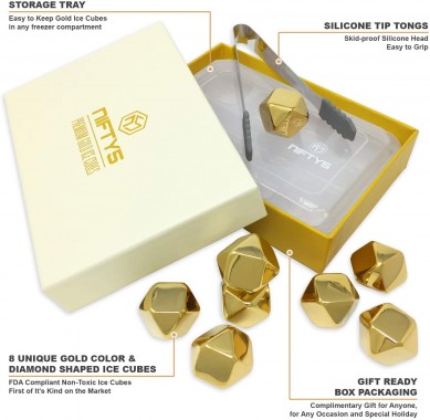Amazon choice golden color diamond shape whiskey stone by gift box set