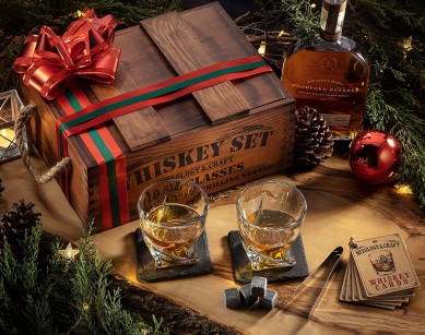 Hot selling Rustic Wooden Crate gfit box for reused ice cube stone whisky stone gift set including twist wine glass stone coaster