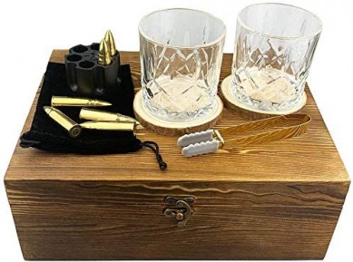 Premium Whiskey Stones Gift Set golden stainless bullet whiskey stone Whiskey Glasses Wooden tree Coasters TongsPremium Set in Pine Wooden Box