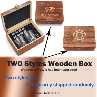 Whiskey Stones Gift Set for Men Stainless Steel Reusable Metal Ice Cubes Whiskey Glasses in Wooden Box