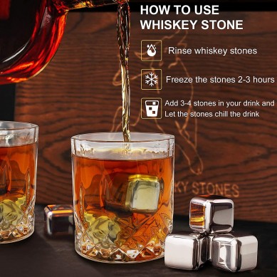 10 OZ Viski Bardağı 6 adet paslanmaz Viski Taşları ahşap kutu Erkekler için Hediye Seti