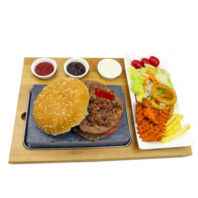 7 Piece Steak Stone Set Sa Bahay Bamboo Board Black Lava Rock Sizzling Hot Plate With Bowls