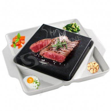 Amazon hot selling steak stone gift set Sizzling Lava cooking stone with thickness ceramic plate