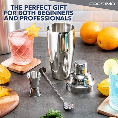 Martini Kit with Measuring Jigger and Mixing Spoon plus Drink Recipes Booklet Professional Stainless Steel Bar Tools