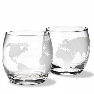 Naka-ukit na Globe Whisky Glasses 12 oz Set of 2