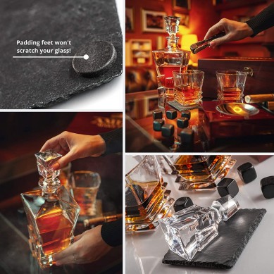 Custom Luxury kaca anggur Whisky Stones Gift Set Whisky Decanter ing kothak kayu werna abang