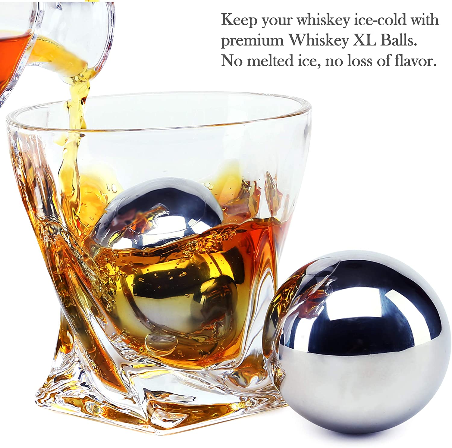 2 Pcs Large Round Whiskey Stones Reusable Spherical Stainless