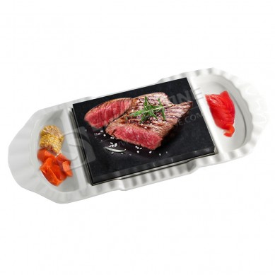 Custom design Steak Stones Sizzling Hot Stone Set in thick ceramic plate