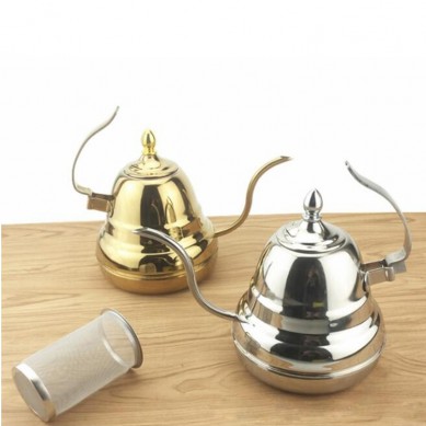 Silver and gold coffee stainless steel tea pot with infuser