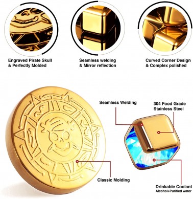 Customized Skull Gold Coin Stainless Steel Reusable Whiskey Stones luxury gift Set