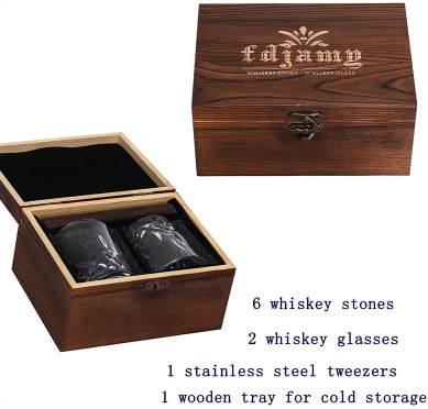 OEM Whiskey Glass 2 Piece Set  Whiskey Stone Gift Set in wooden box